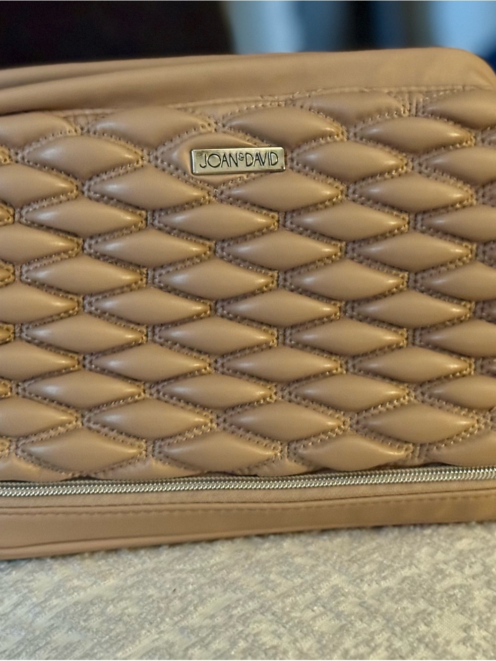 Joan & David Quilted Tan Cosmetic Case